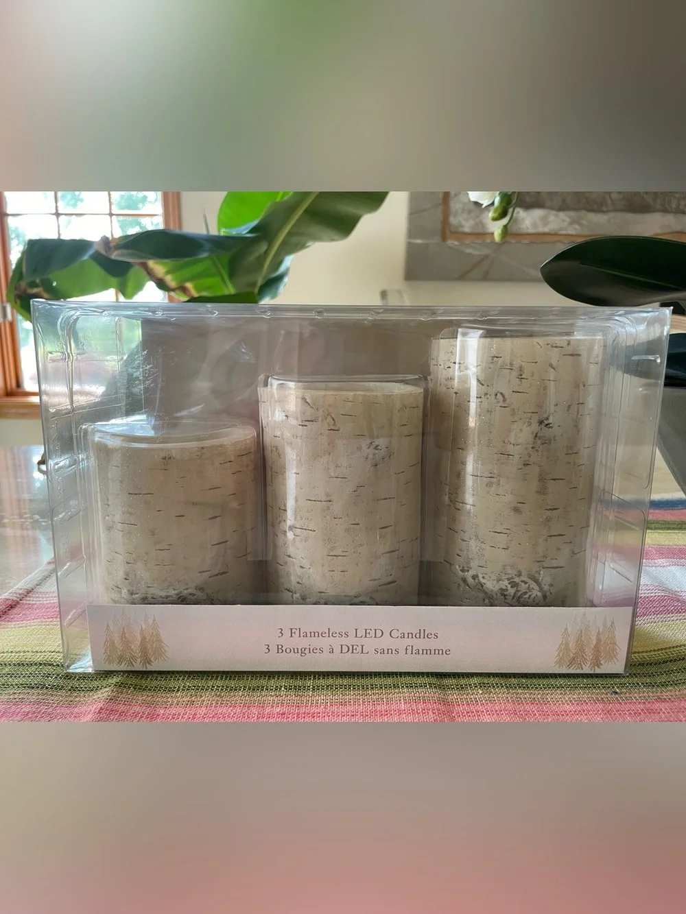NEW IN BOX Set of 3 Birch-Style Flameless LED Pillar Candles with Timers